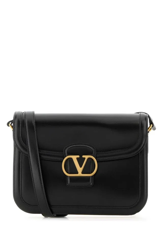 Valentino Garavani Vlogo Leather Shoulder Bag — Black in Black Leather from HEWI