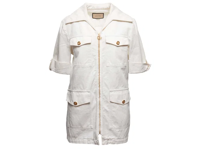 White Gucci Short Sleeve Denim Dress Size IT 46 in White Denim from Designer Revival