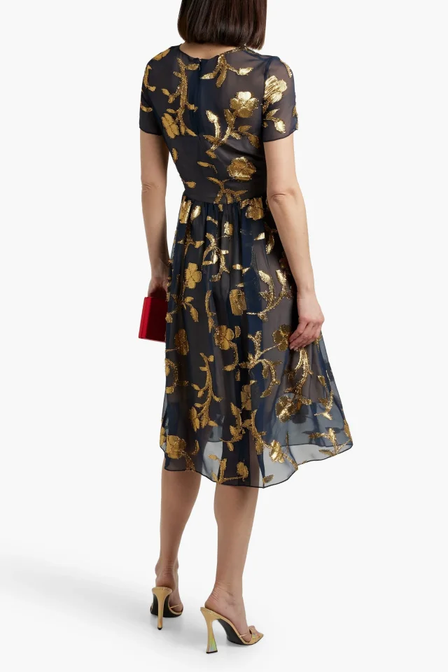 Oscar de la Renta Metallic Fil Coupé Silk-Blend Chiffon Midi Dress, photo 3 of 4 from THE OUTNET