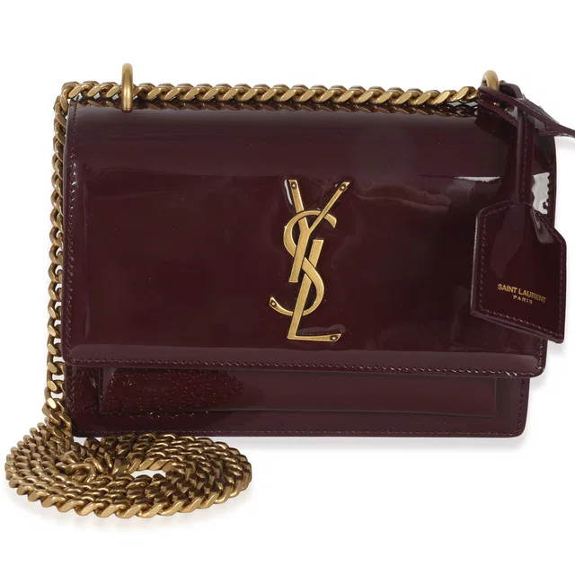 Saint Laurent Red Wine Patent Monogram Small Sunset Bag Leather Handbag in Burgundy Patent leather from HEWI
