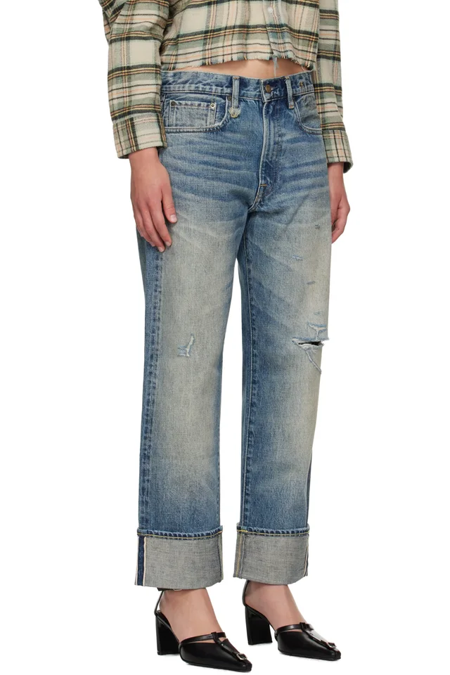 R13 Blue Cuffed Boyfriend Jeans, photo 2 of 4 from SSENSE