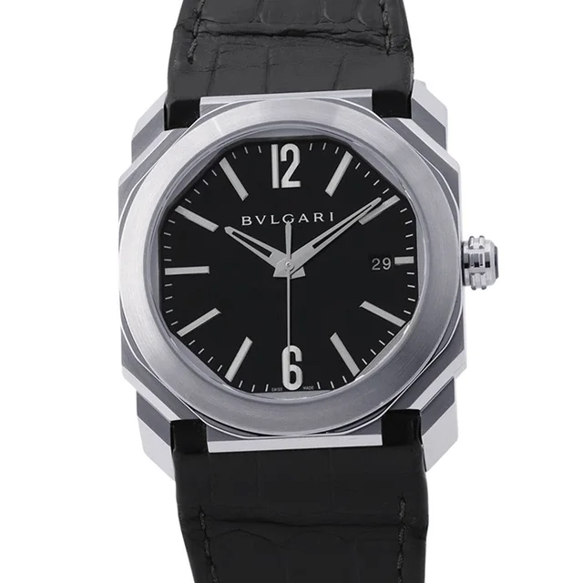 Bvlgari Octo Solotempo Date Watch Black Dial in Black Crocodile from The Reluxe