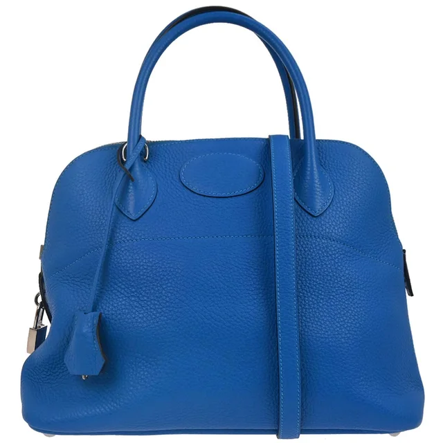 Hermès Blue Hydra Taurillon Clemence Bolide 31 2way Shoulder Handbag in Blue Clemence leather from AMORE Vintage Tokyo