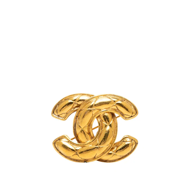 Gold Chanel CC Gold Plated Quilted Brooch in Gold from Designer Revival