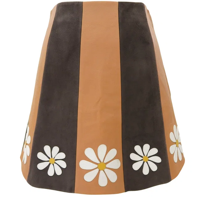 Miu Miu 2020 Flower Motif Bi-Color Mini Skirt #38 Brown/White in Brown from VINTAGE QOO TOKYO