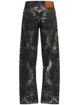 Versace Straight Jeans with Floral Print in 100% Cotton, 0% Calf, photo 7 of 8 from LUISAVIAROMA