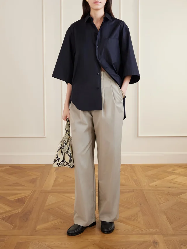 WARDROBE.NYC Pleated cotton-blend wide-leg pants in Beige, photo 2 of 2 from NET-A-PORTER (Canada)