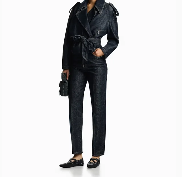 Emporio Armani Belted denim jacket with wide lapels and epaulettes, photo 3 of 3 from SENSER