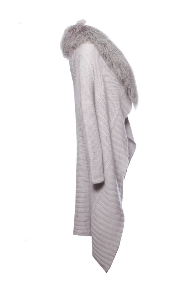 Blumarine, Gray woolen cardigan with fur collar. in grey, photo 4 of 5 from ShopSimon