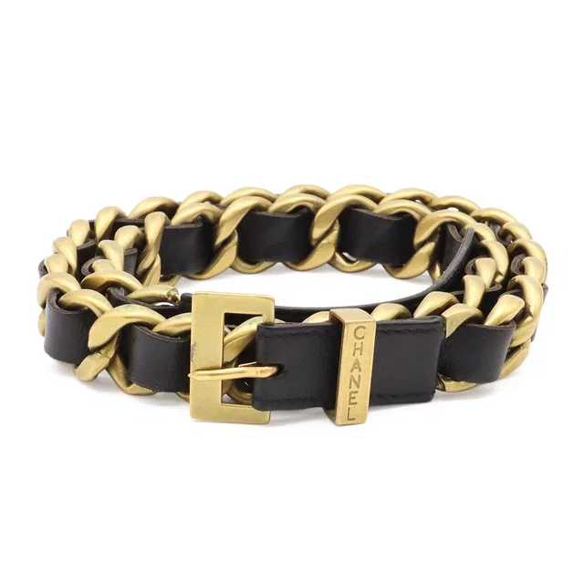 Chanel Chain Belt Black Gold 75 94A in Black Leather from The Reluxe
