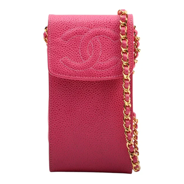 Chanel Circa 1997 Caviar Skin CC Mark Stitch Chain Multi-Case Pink in Pink Caviar leather from VINTAGE QOO TOKYO