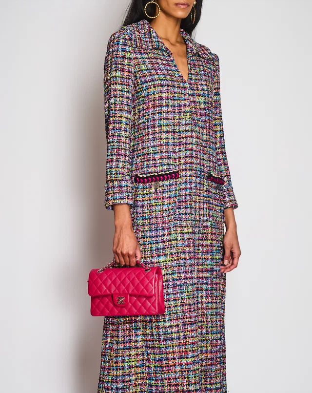 Chanel SS24 Purple Long Sleeve Sequin Tweed V-Neck Maxi Dress Size FR 36 (UK 8) in Purple Tweed from Sellier