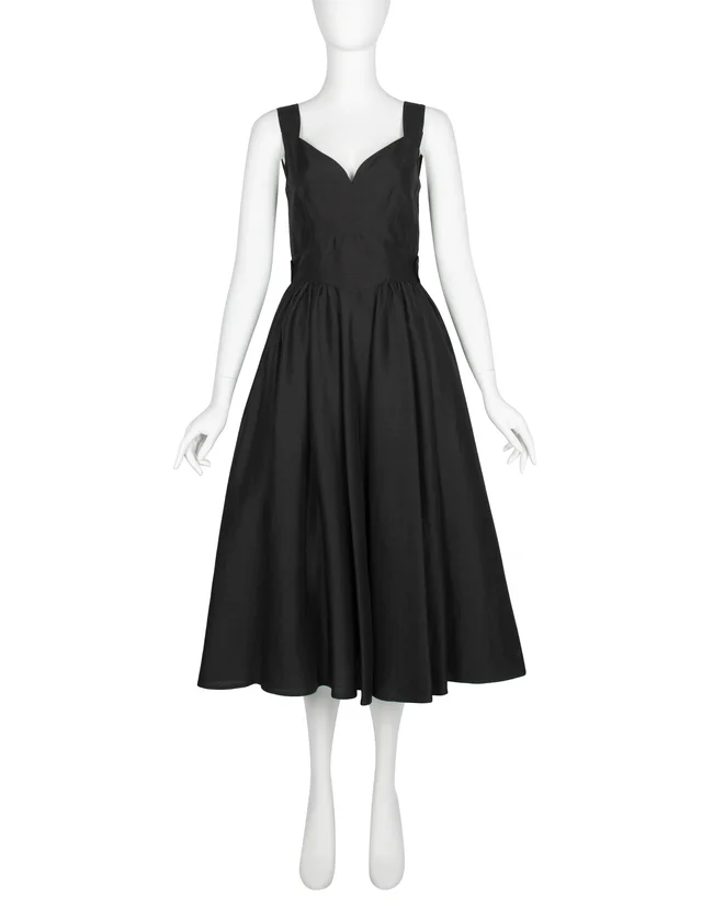 Fendi Vintage 1980s does 1950s Black Full Skirt Dress in Black Silk from Amarcord Vintage Fashion