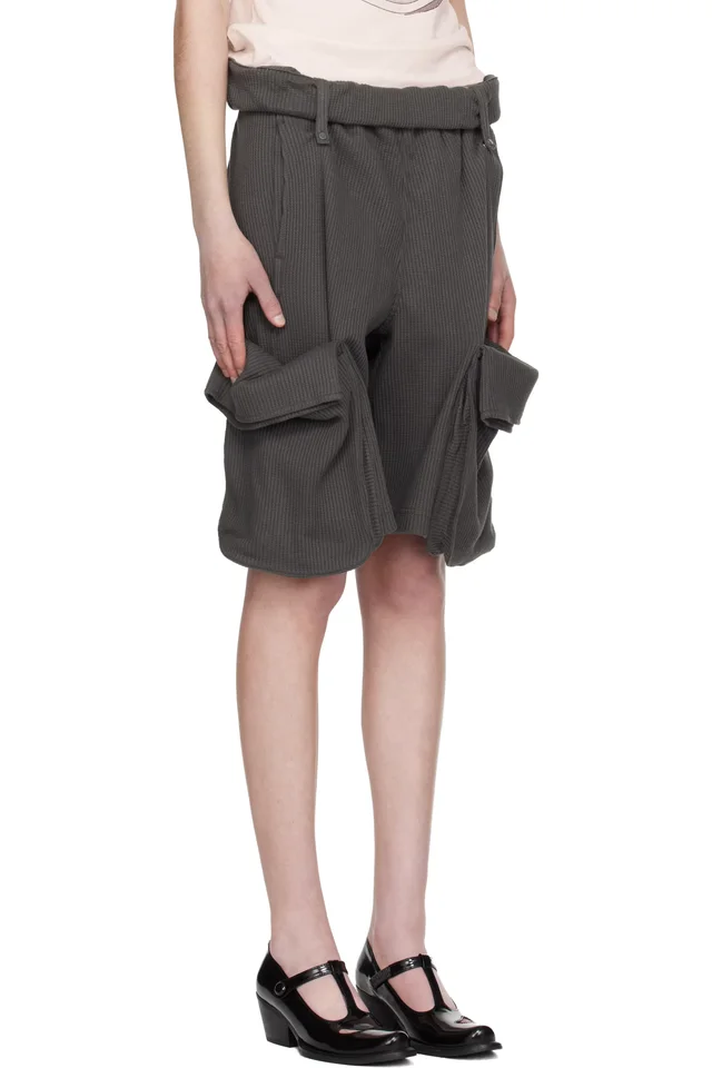 OPEN YY Gray Rolled Waist Sweat Cargo Shorts, photo 2 of 4 from SSENSE