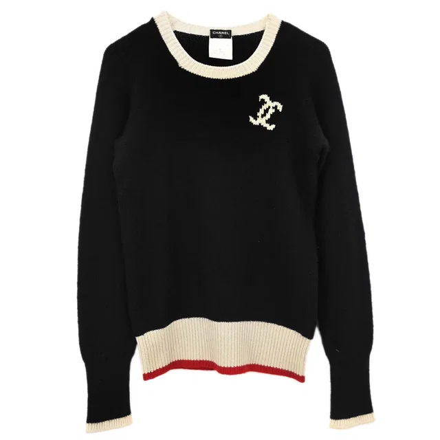 Chanel 1996 Sweater Knit Top Black #42 in Black Cashmere from AMORE Vintage Tokyo