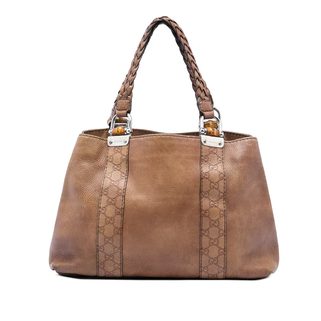 Brown Gucci Medium Guccissima Trimmed Calfskin Bamboo Libeccio Tote in Brown Calfskin from Designer Revival