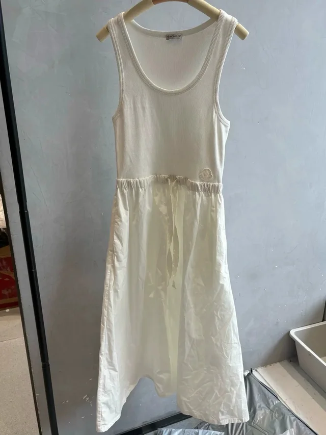 Moncler Sleeveless White Dress Xs Logowaist in white from Grailed