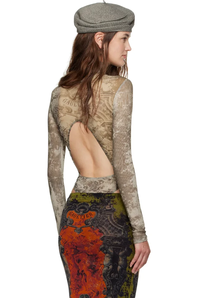 Jean Paul Gaultier Beige 'The Médaillon' Open Back Bodysuit, photo 3 of 5 from SSENSE