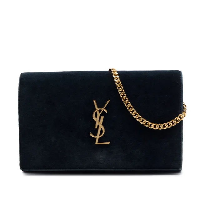 Green Saint Laurent Suede Monogram Kate Chain Wallet Crossbody Bag in Green Suede from Designer Revival