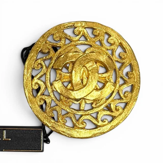 Chanel Vintage 95A CC Logo Brooch Gold in Gold from The Reluxe