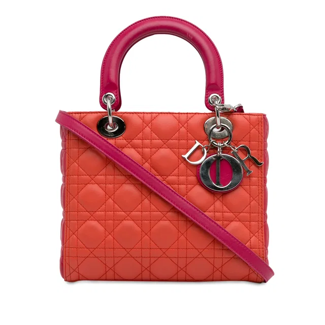 Orange Dior Medium Bicolor Lambskin Cannage Lady Dior Satchel in Orange Lambskin from Designer Revival