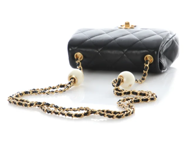 Chanel Mini Black Quilted Aged Calfskin Double Pearl Flap in Black Calfskin from Ann's Fabulous Finds, photo 8 of 10