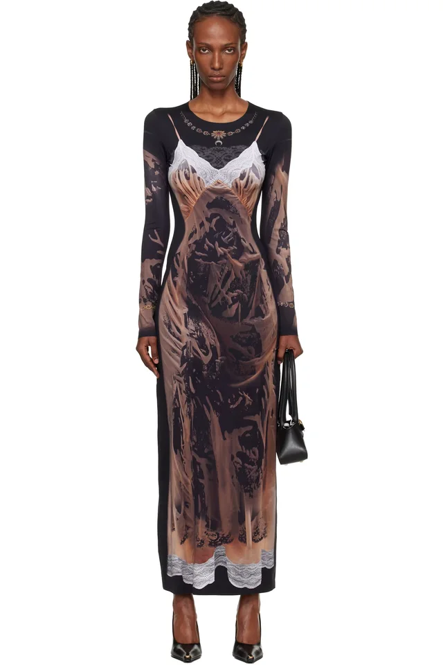 Marine Serre SSENSE Exclusive Black Wet Nuisette Printed Jersey LS Maxi Dress, image 1 of 1 from SSENSE