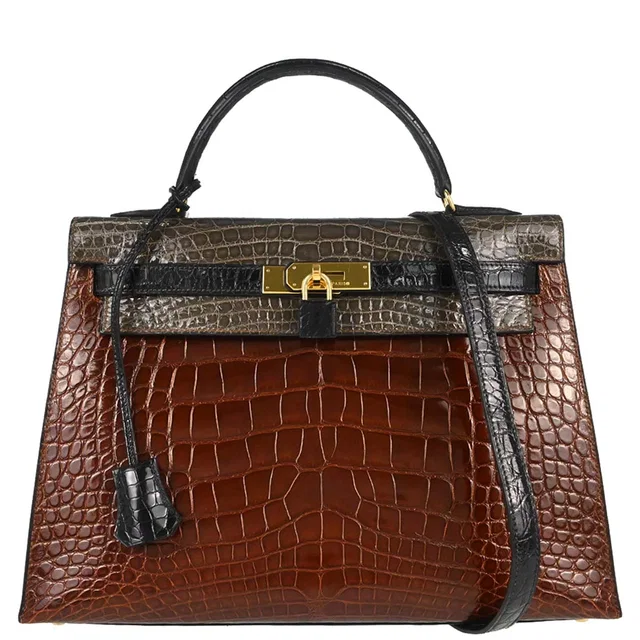 Hermès 1993 Miel Alligator Kelly 32 Sellier Shoulder Handbag in Crocodile from AMORE Vintage Tokyo
