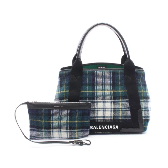 Balenciaga NAVY CABAS S wool leather tote bag in Navy Wool from LuxUness