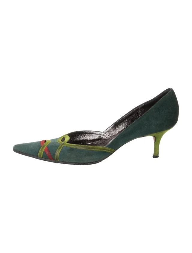 Christian Lacroix Suede Colorblock Pattern Pumps in green Suede from The RealReal