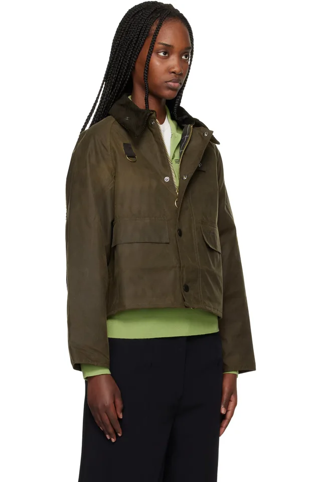 Barbour Khaki Spey Slim Waxed Jacket, photo 2 of 4 from SSENSE