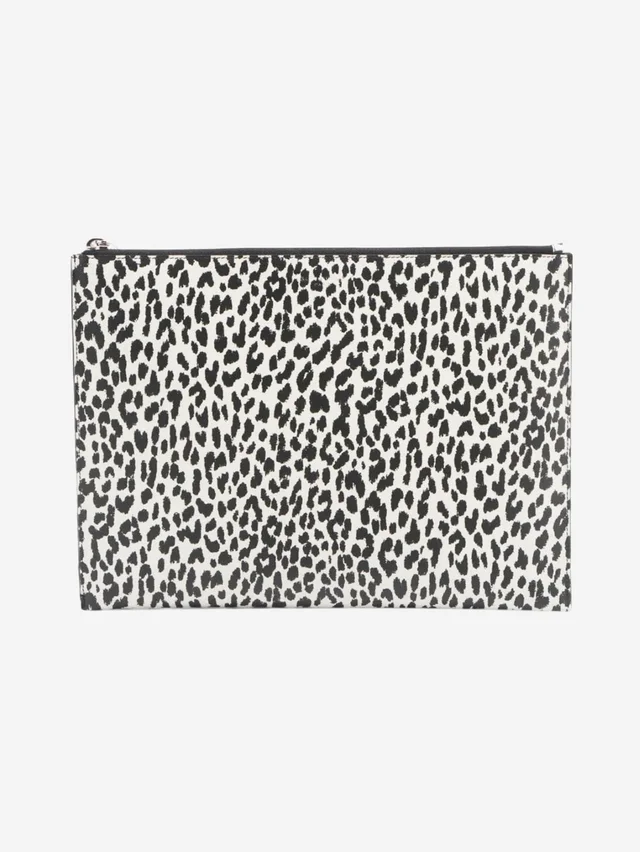 Saint Laurent White and black leopard print leather clutch in Black Leather from Sign of the Times