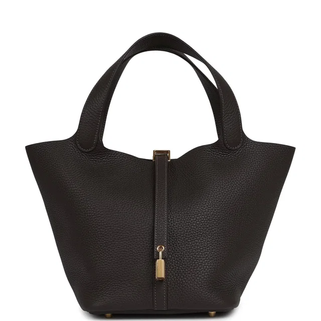 Hermès Picotin Lock 22 Bai Brun Clemence Gold Hardware in Clemence leather from Madison Avenue Couture