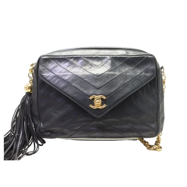 Chanel V-stitch Lambskin Fringe Chain Shoulder Bag in Lambskin from The Reluxe