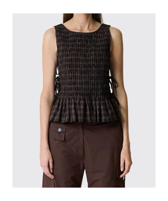 Ganni Smocked Check Lace-Up Top, photo 8 of 8 from SENSER