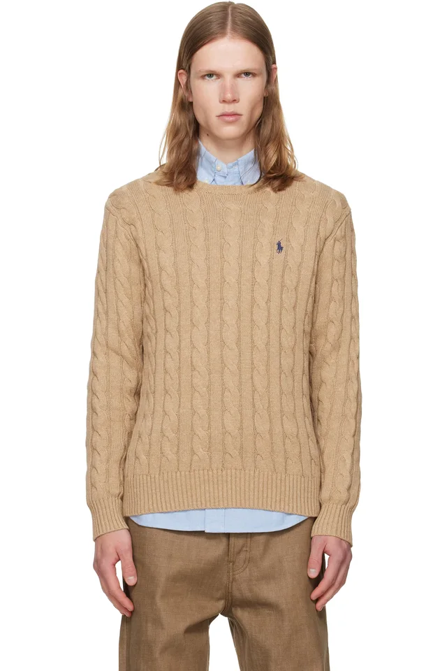 Polo Ralph Lauren Beige Cable-Knit Cotton Sweater, image 1 of 1 from SSENSE