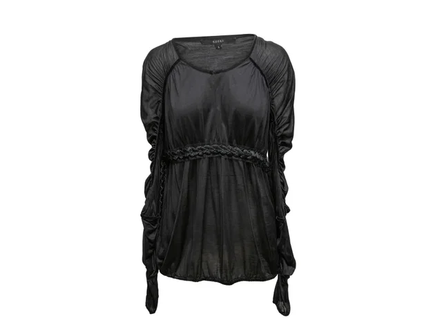 Black Gucci Silk Long Sleeve Ruched Top Size US L in Black Silk from Designer Revival