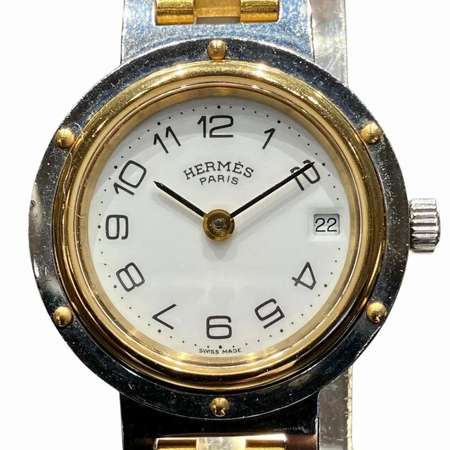 Hermès Clipper Watch Gross SS Quartz White Dial in White from The Reluxe