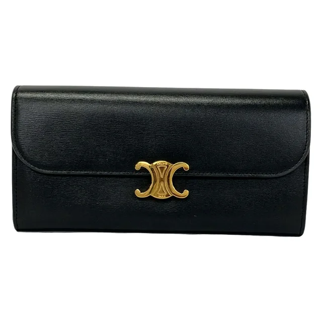 Celine Wallet Triomphe Black Leather in Black Leather from The Reluxe