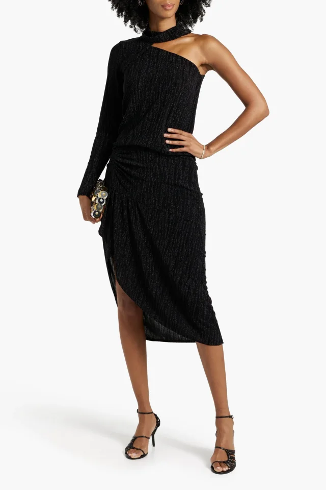 Iro Cinder Ruched Metallic Jacquard-Knit Midi Skirt, photo 2 of 4 from THE OUTNET