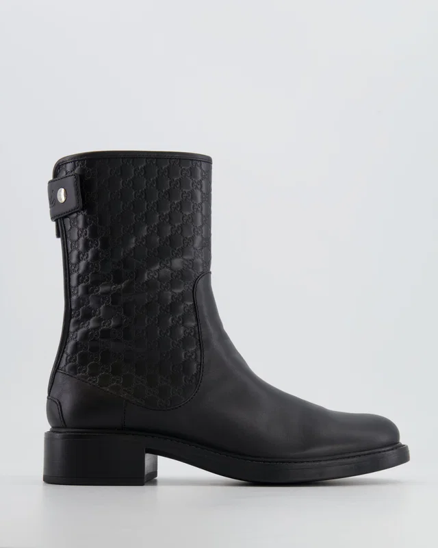 Gucci Black Leather GG Logo Boots with Zip and Back Logo Detail Size EU 36 in Black Leather from Sellier