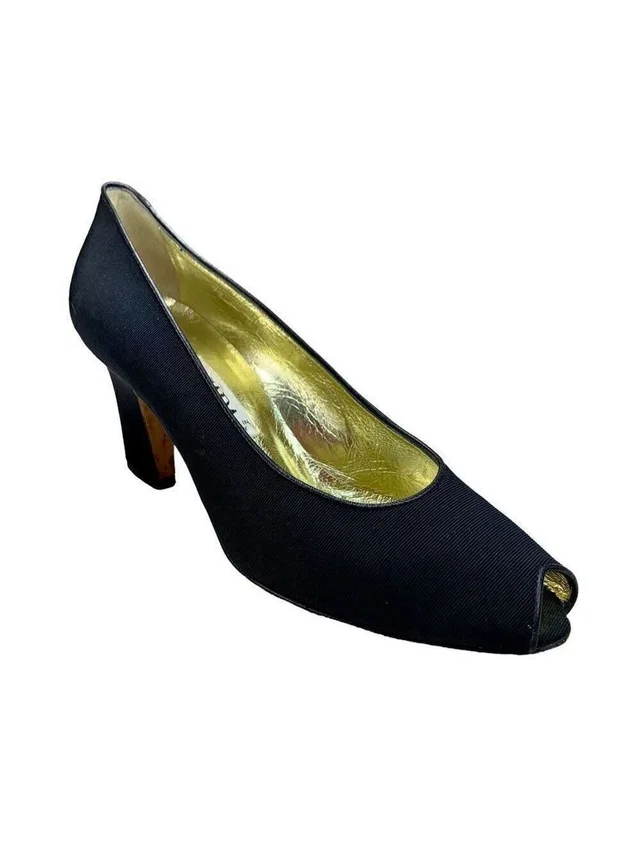Escada Vintage Black Grosgrain Peep Toe Heels Size 7.5 Italy in black Leather from Poshmark