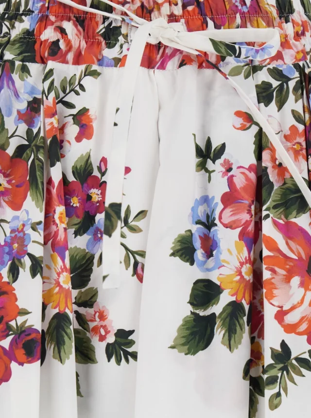 DOLCE E GABBANA White Long Skirt with Floral Print and Elastic Waist in Cotton for Women in White 100% Cotton, photo 5 of 6 from Gaudenzi Boutique
