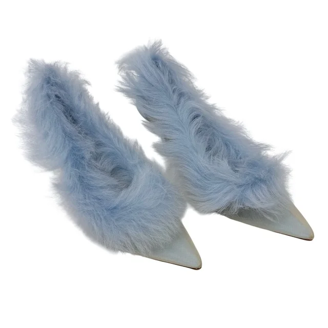 Khaite River Iconic Pump Baby Blue Fur Pointed Toe Size 36.5 in blue Denim from Poshmark