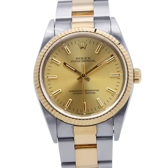Rolex Oyster Perpetual SS 18K Yellow Gold Number Watch Champagne Dial in Yellow from The Reluxe