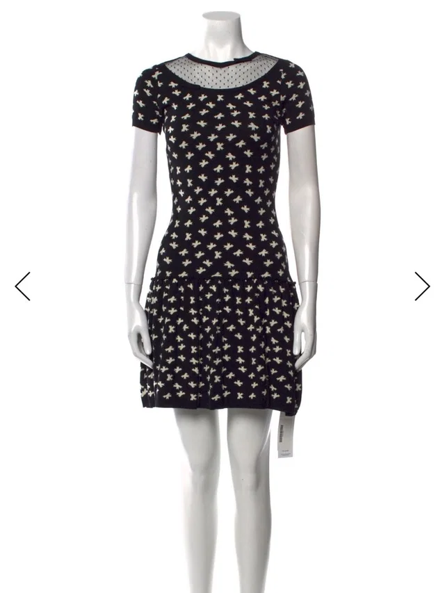 REDValentino Short-Sleeve Printed Drop-Waist Dress in black from Poshmark