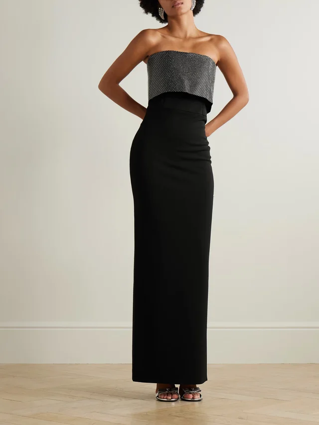 SOLACE LONDON Brandi strapless layered crystal-embellished satin-twill trimmed stretch-cady gown in Black, photo 2 of 2 from NET-A-PORTER (Canada)