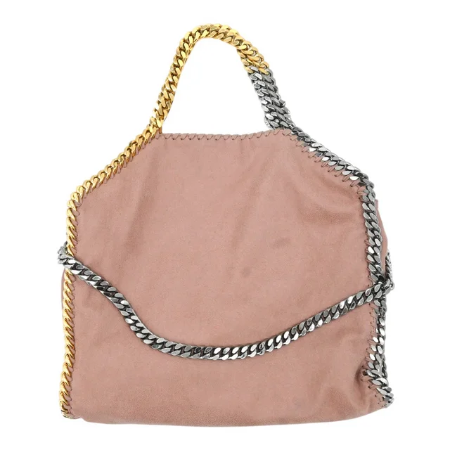 Stella McCartney Blush Pink Two-Tone Chain Falabella Fold Over Tote Bag in Pink Suede from Clotheshorse Anonymous