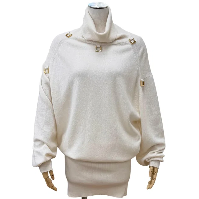 Louis Vuitton Logo Turtleneck Cashmere Dress Off White in White Cashmere from The Reluxe