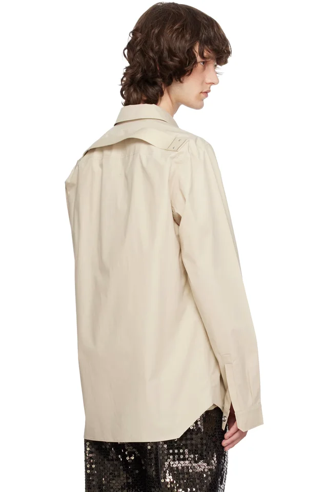 Rick Owens Beige Temple Fogpocket Overshirt, photo 3 of 4 from SSENSE